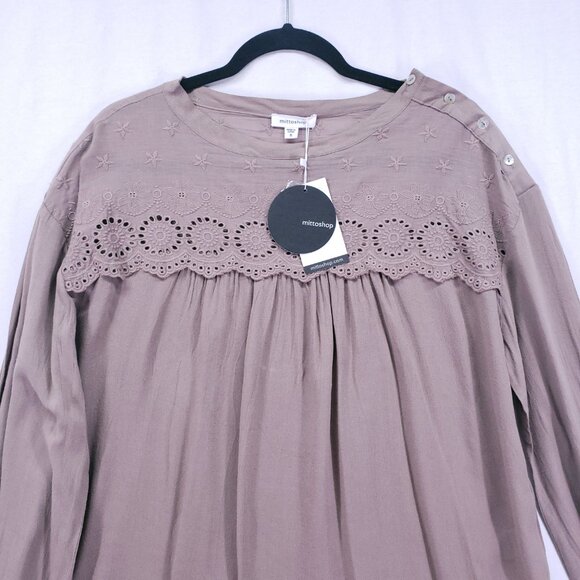 New Mittoshop Brown Lightweight Preppy Long Sleeve Relaxed Blouse Size S - Picture 7 of 16